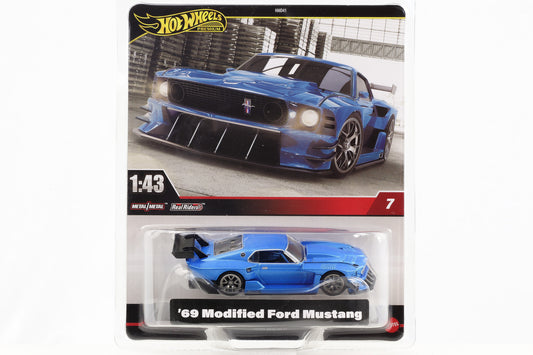 1:43 Hot Wheels Premium '69 Modified Ford Mustang metallic-blau Real Riders 7