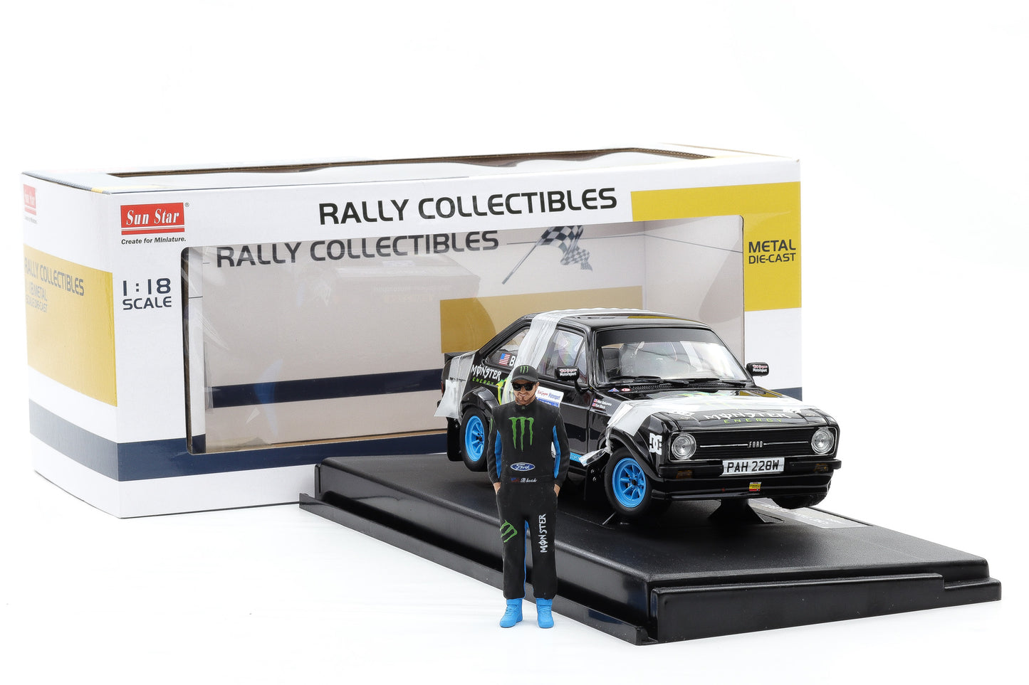 1:18 Ford Escort RS 1800 MK II McRae Rally 2008 mit Ken Block Figur / Vitrine