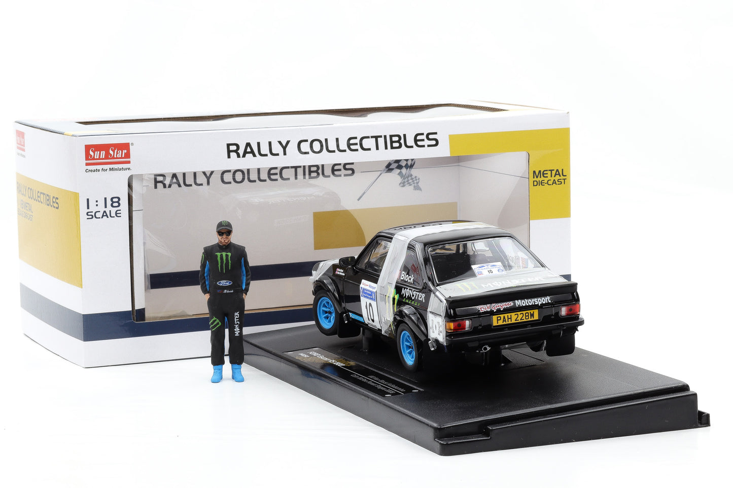 1:18 Ford Escort RS 1800 MK II McRae Rally 2008 mit Ken Block Figur / Vitrine