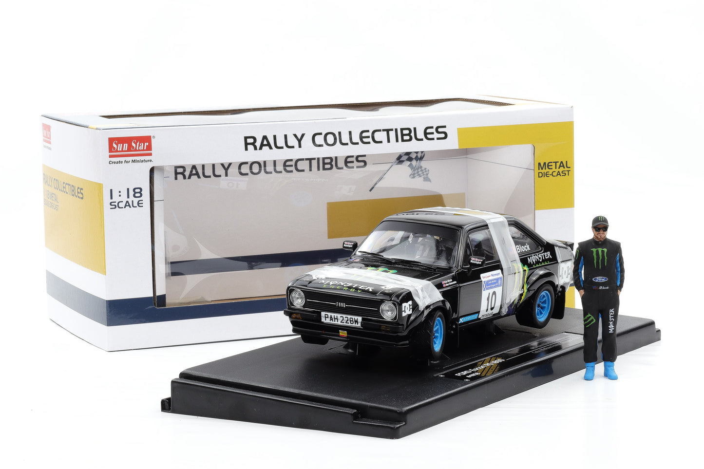 1:18 Ford Escort RS 1800 MK II McRae Rally 2008 mit Ken Block Figur / Vitrine
