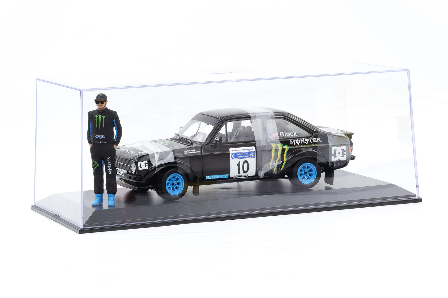 1:18 Ford Escort RS 1800 MK II McRae Rally 2008 mit Ken Block Figur / Vitrine
