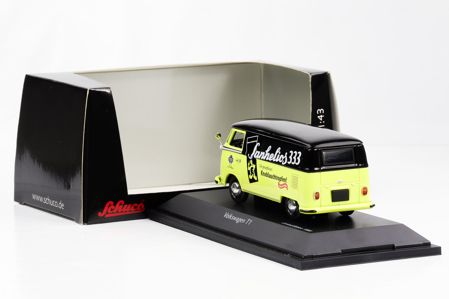 1:43 VW T1 panel van Sanhelios one yellow-black Schuco 03077