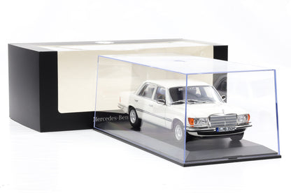 1:18 Norev Mercedes-Benz 350 SEL W116 1973/80 weiss  Dealer mit Vitrine