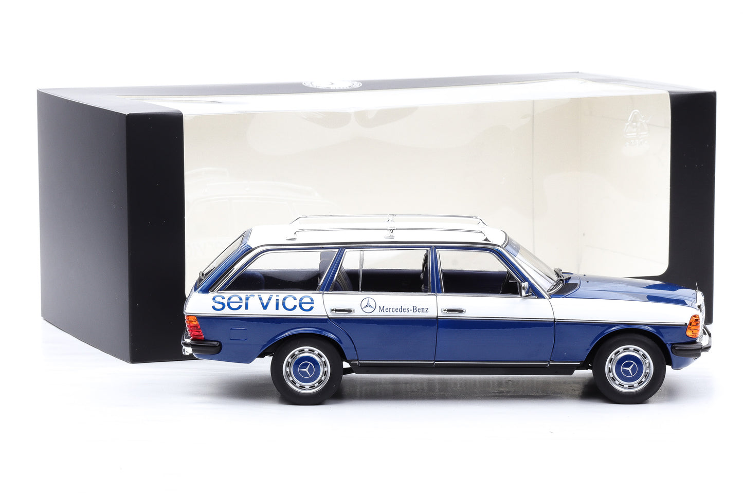1:18 Norev Mercedes-Benz 200 W123 T-Modell Servicewagen full opening Dealer