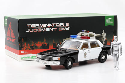 1:18 Greenlight Chevrolet Caprice Police 1987 Terminator 2 mit T-1000 Figur Moviecar