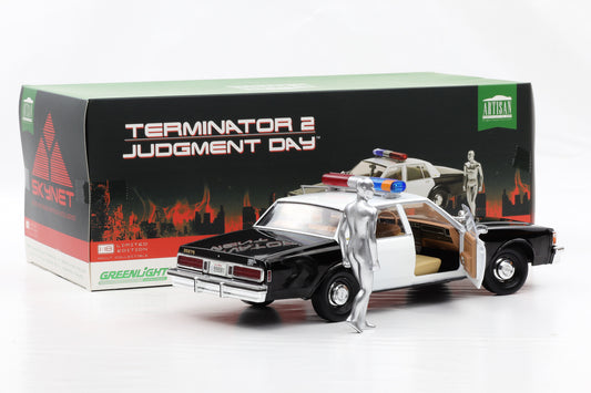 1:18 Greenlight Chevrolet Caprice Police 1987 Terminator 2 mit T-1000 Figur Moviecar