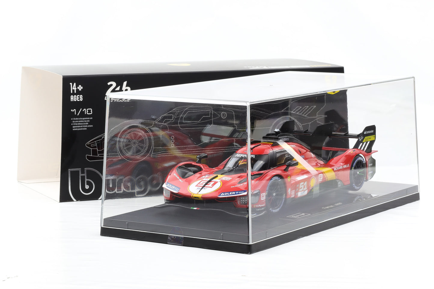 1:18 BBURAGO Ferrari 499P #51 Winner 24 Le Mans 2023 mit Vitrine 18-16301-51VET