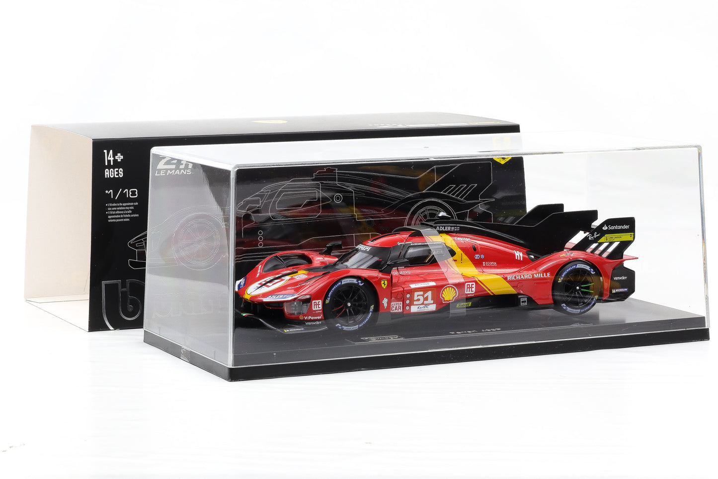 1:18 BBURAGO Ferrari 499P #51 Winner 24 Le Mans 2023 mit Vitrine 18-16301-51VET