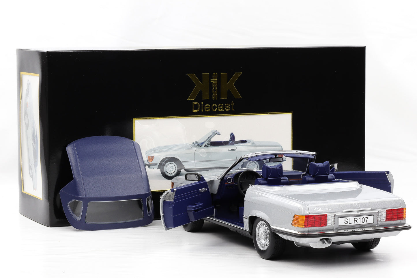 1:12 KK-Scale Mercedes-Benz 450 SL R107 silber mit Softtop opening diecast