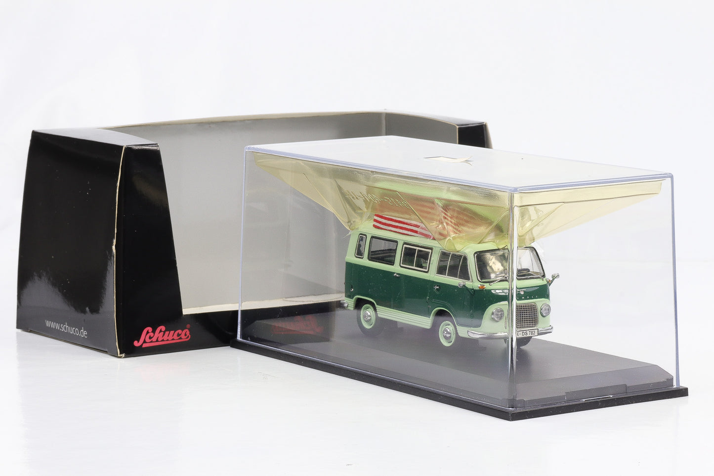 1:43 Ford Taunus Transit FK 1000 camper van green Schuco diecast 03204