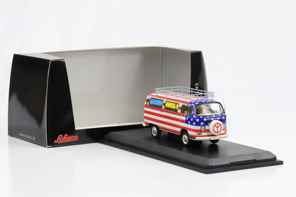 1:43 VW T2a Kasten Stars and Stripes blue-white-red Schuco diecast