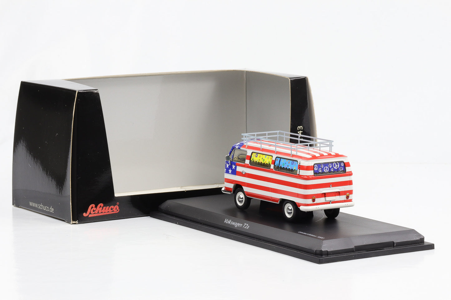 1:43 VW T2a Kasten Stars and Stripes blue-white-red Schuco diecast