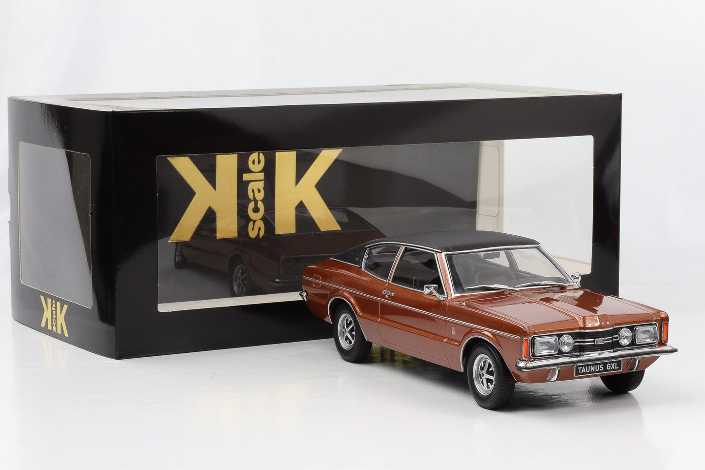 1:18 Ford Taunus GXL Coupe with vinyl roof 1971 brown metallic 1:18 KK-Scale