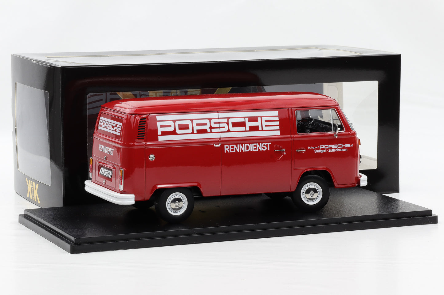 1:18 KK-Scale VW Volkswagen T2b Bus Kasten Porsche Renndienst 1972