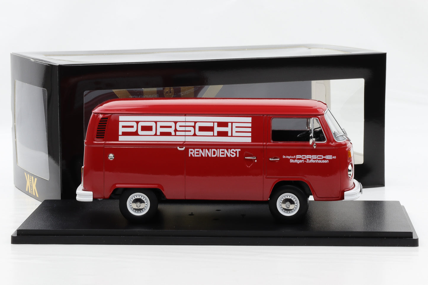 1:18 KK-Scale VW Volkswagen T2b Bus Kasten Porsche Renndienst 1972
