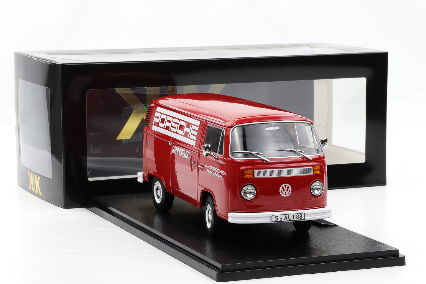 1:18 KK-Scale VW Volkswagen T2b Bus Kasten Porsche Renndienst 1972