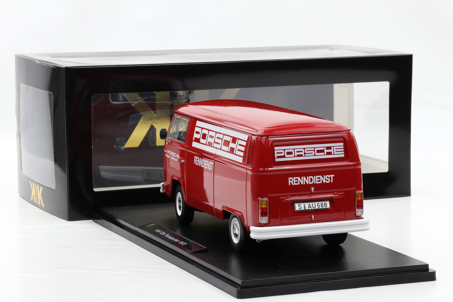 1:18 KK-Scale VW Volkswagen T2b Bus Kasten Porsche Renndienst 1972