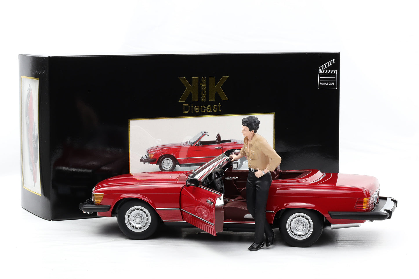 1:12 KK-Scale Mercedes-Benz 450 SL R107 US 1979 TV-Serie Dallas rot mit Figur