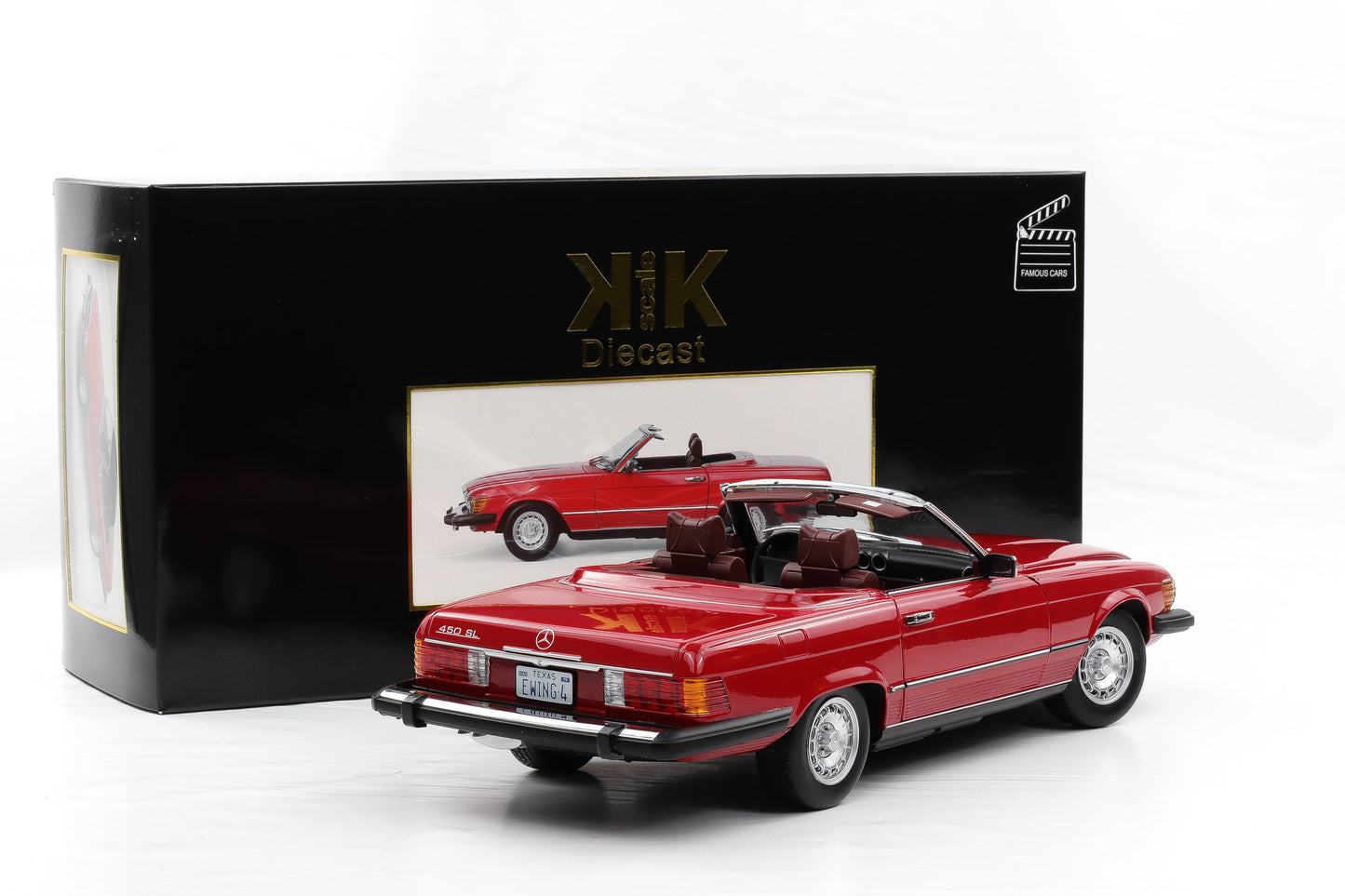 1:12 KK-Scale Mercedes-Benz 450 SL R107 US 1979 TV-Serie Dallas rot mit Figur