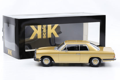 1:18 Mercedes-Benz 280C/8 Coupe W114 1969 metallic gold KK-Scale mit Vitrine
