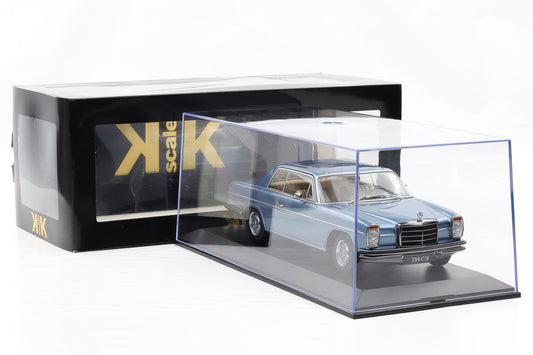 1:18 Mercedes-Benz 280C/8 Coupe W114 1969 metallic hellblau KK-Scale mit Vitrine