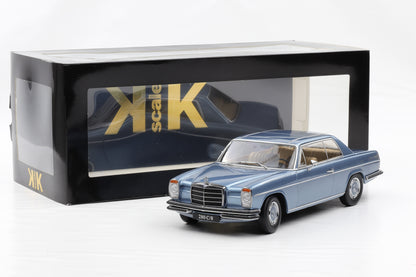 1:18 Mercedes-Benz 280C/8 Coupe W114 1969 metallic hellblau KK-Scale mit Vitrine