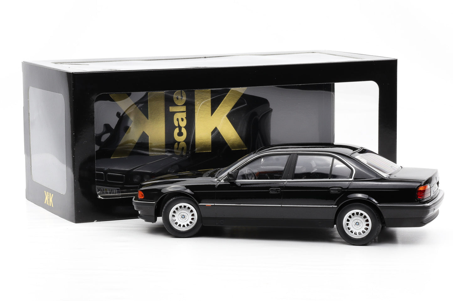 1:18 kk Scale BMW 740i E38 Serie 1 1994 schwarz metallic Diecast + Vitrine