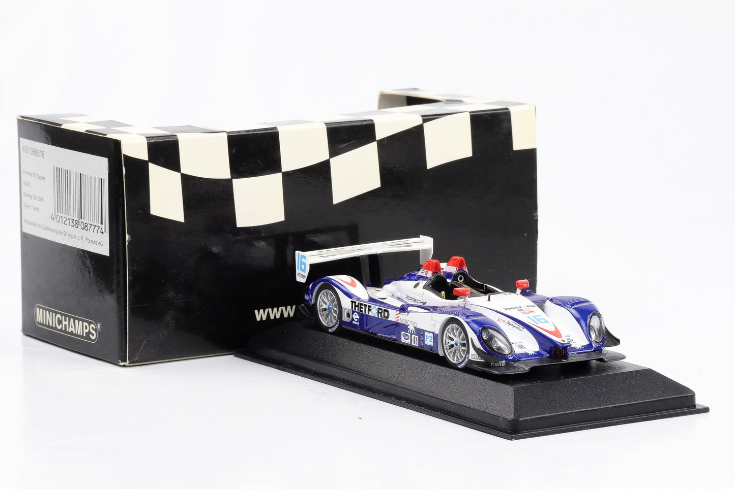 1:43 Minichamps Porsche RS Spyder ALMS 12h Serbring 2008 Dyson Smith #16