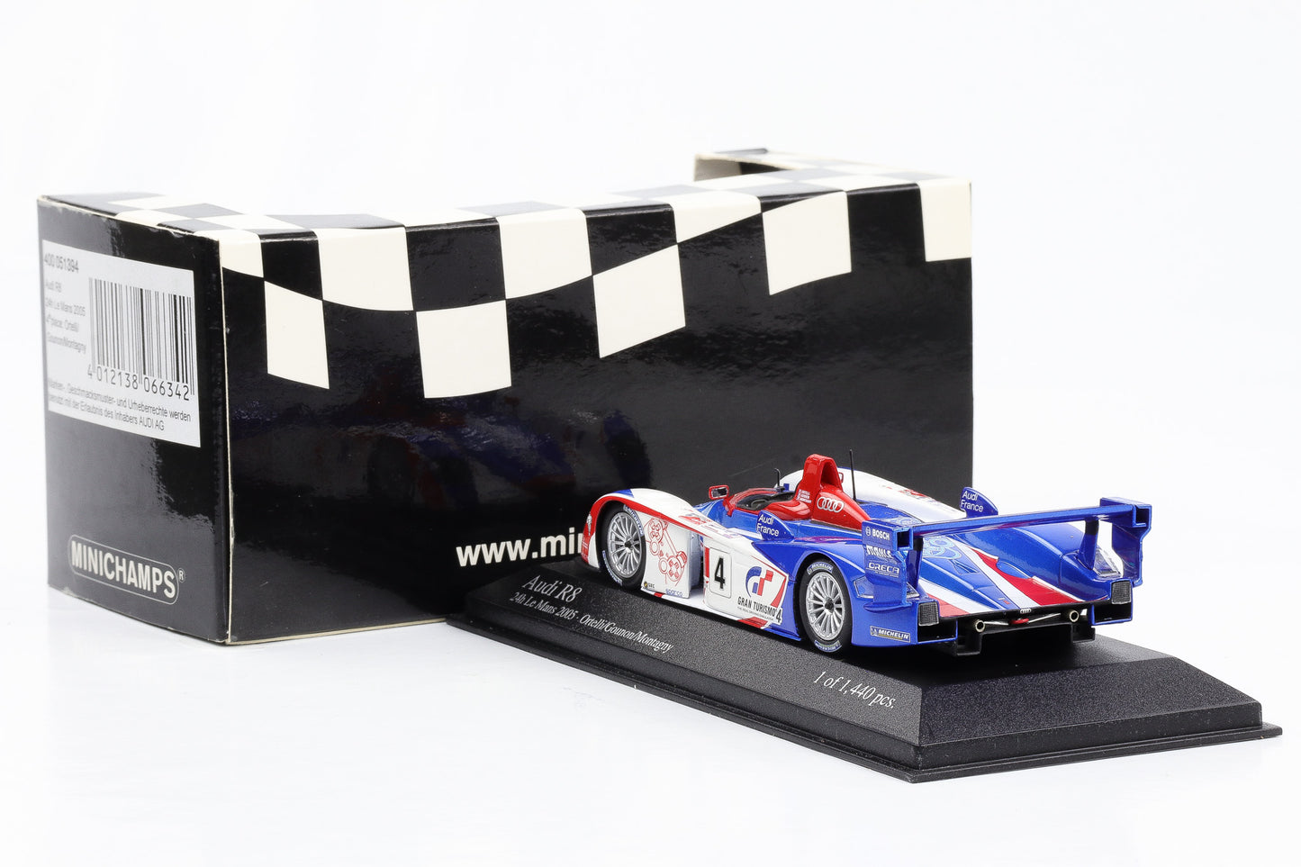 1:43 Minichamps Audi R8 24h Le Mans 2005 4th place Ortelli Gounon Montagny