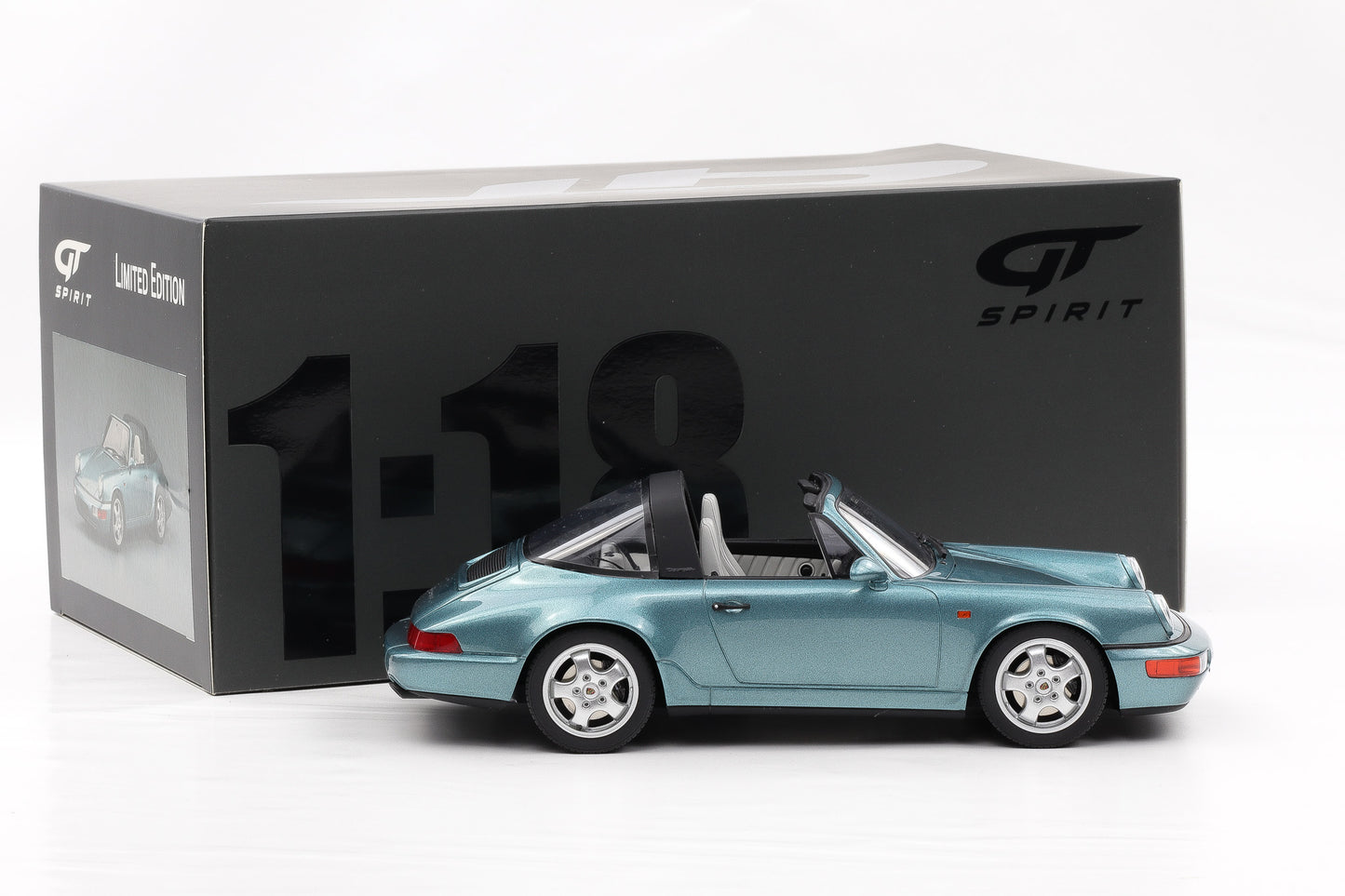 1:18 GT Spirit Porsche 911 964 Targa 1991 türkis metallic GT805 mit Vitrine