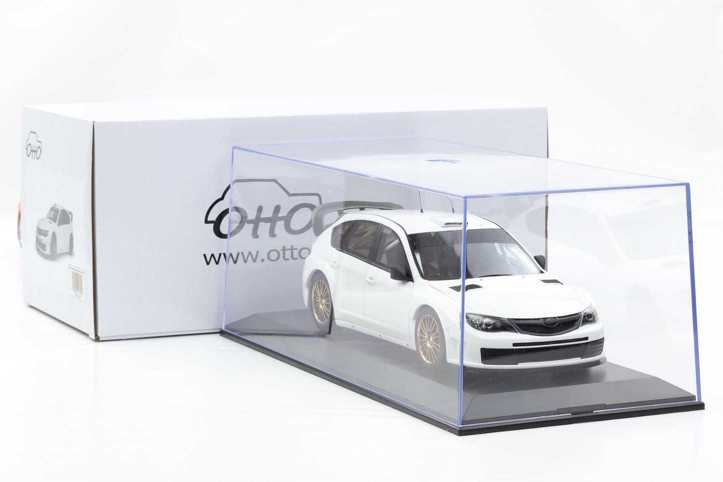 1:18 OTTO mobile Subaru Impreza WRC Custom 2008 weiss OT1037 + Vitrine