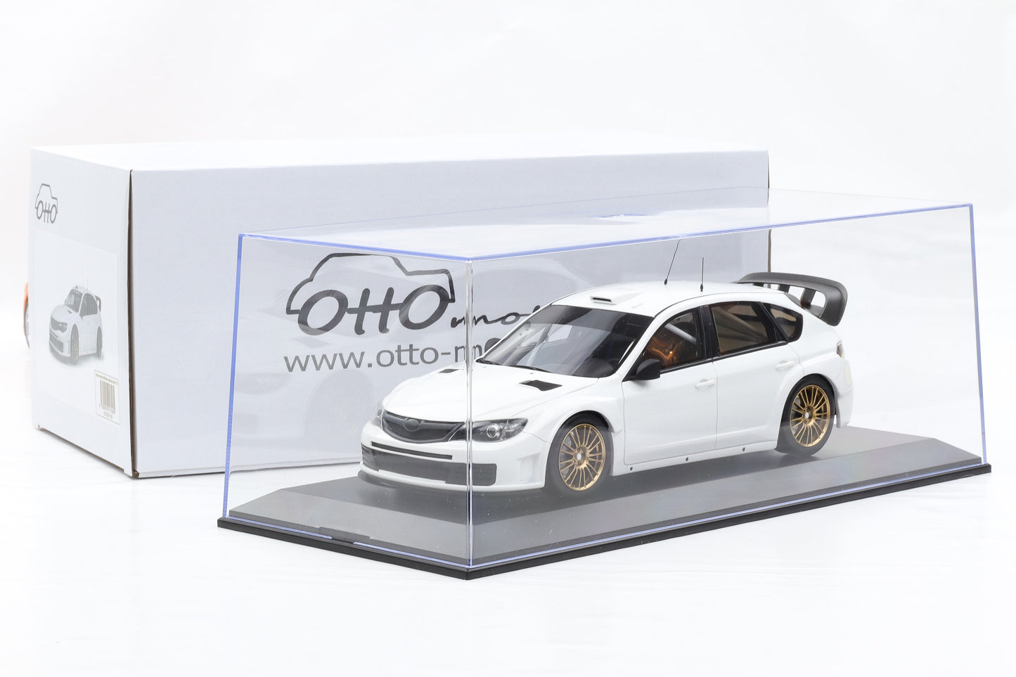 1:18 OTTO mobile Subaru Impreza WRC Custom 2008 weiss OT1037 + Vitrine