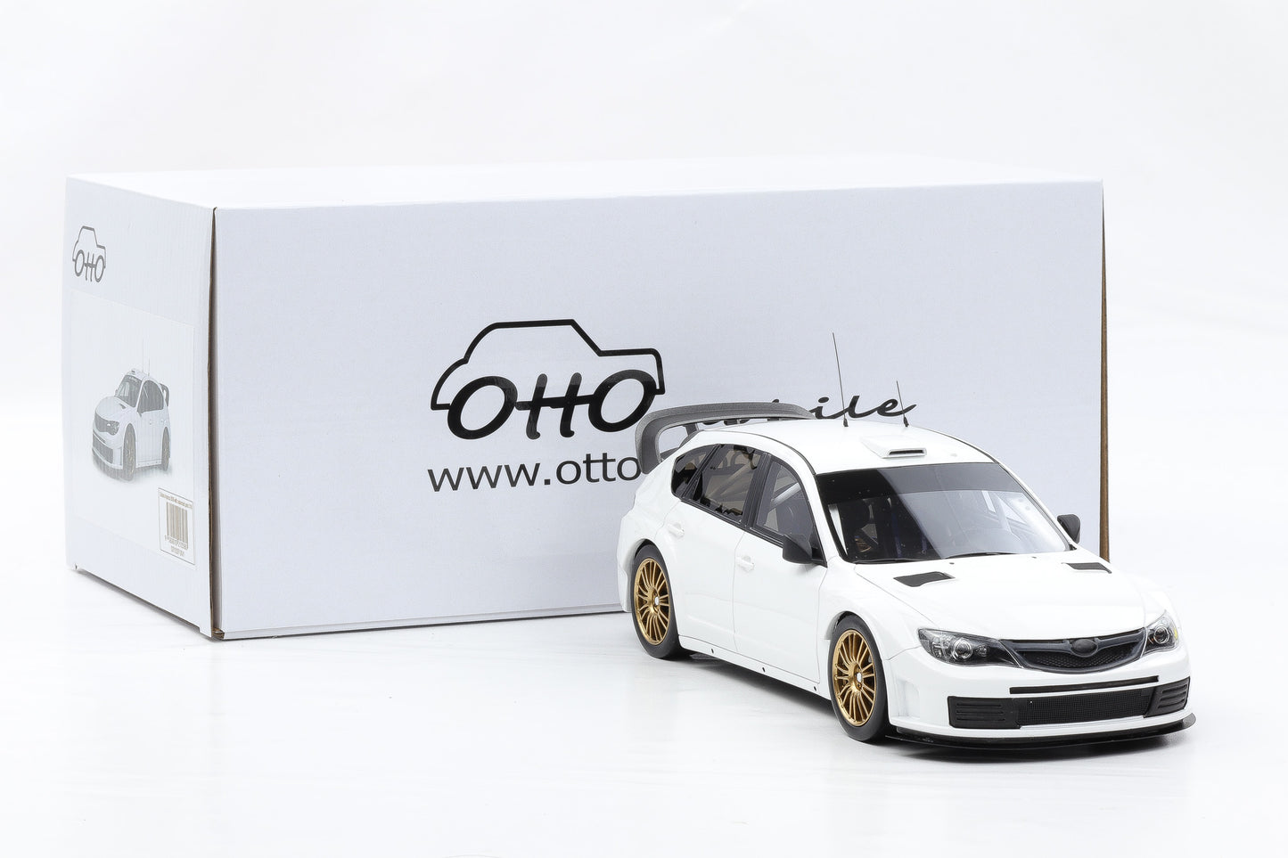 1:18 OTTO mobile Subaru Impreza WRC Custom 2008 weiss OT1037 + Vitrine