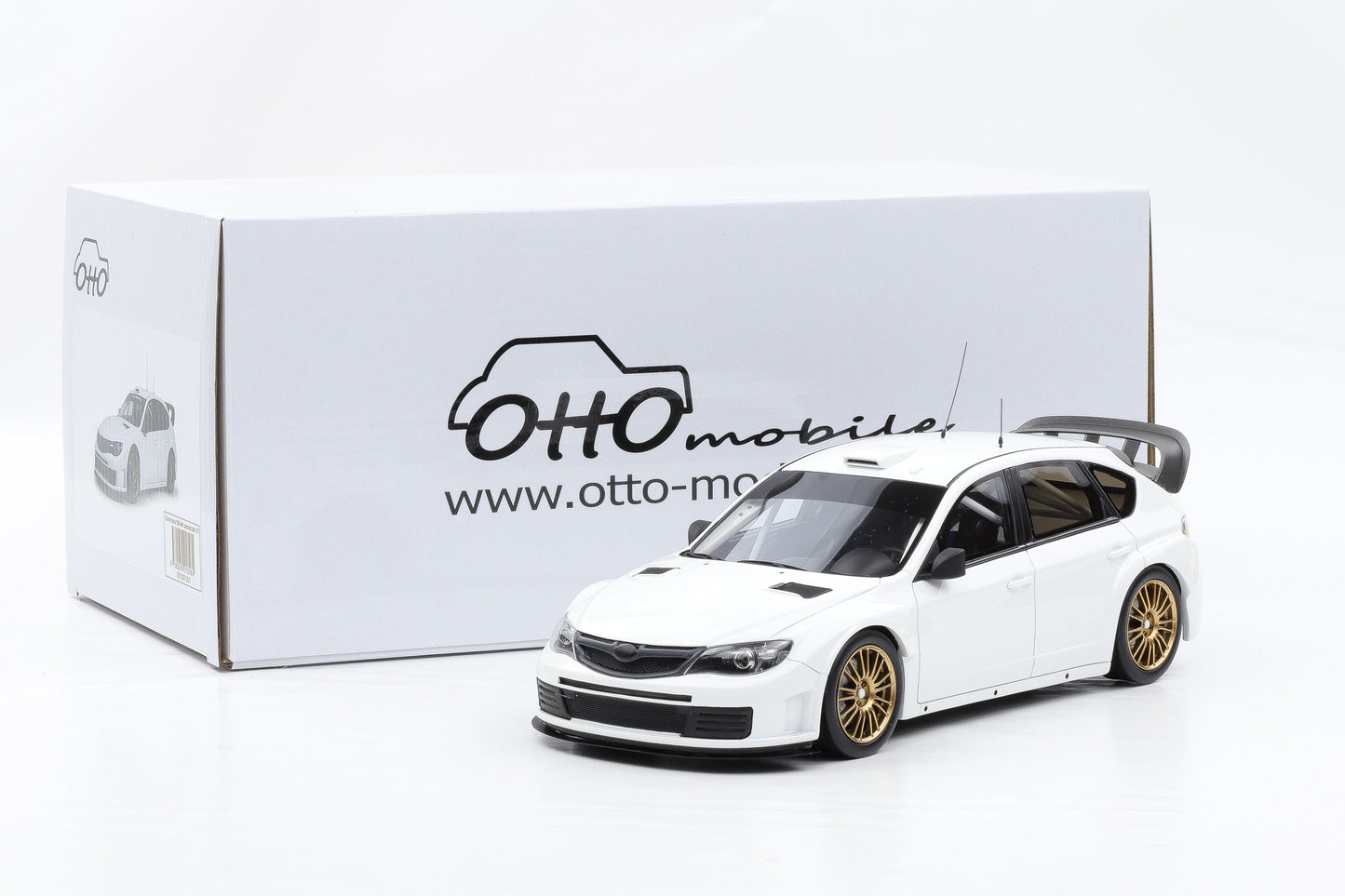 1:18 OTTO mobile Subaru Impreza WRC Custom 2008 weiss OT1037 + Vitrine