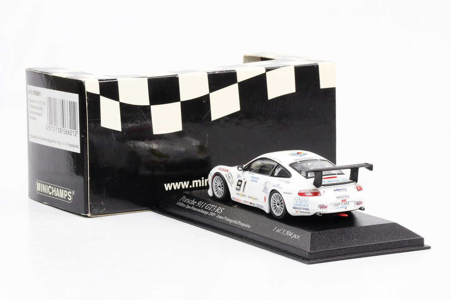 1:43 Minichamps Porsche 911 GT3 RS 1000km Spa-Francorchamps 2005 Jones Yamagishi Pompidou # 91