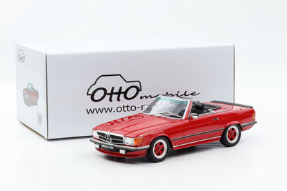 1:18 OTTOmobile Mercedes-Benz 500SL R107 AMG rot 1986 mit Vitrine
