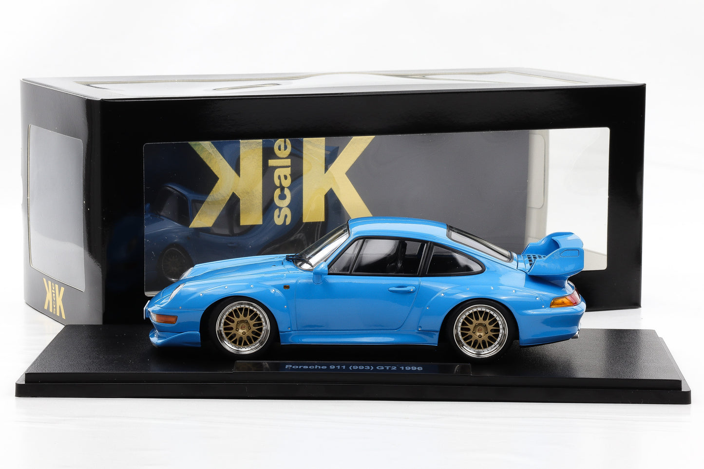 1:18 KK Scale Porsche 911 993 GT2 1996 Riveria blau mit BBS Felgen / Diecast
