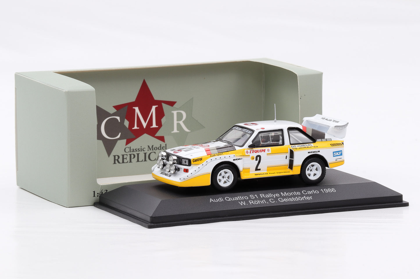 1:43 CMR Audi Quattro S1 #2 Rallye Monte Carlo Night 1986 Röhrl Geistdörfer