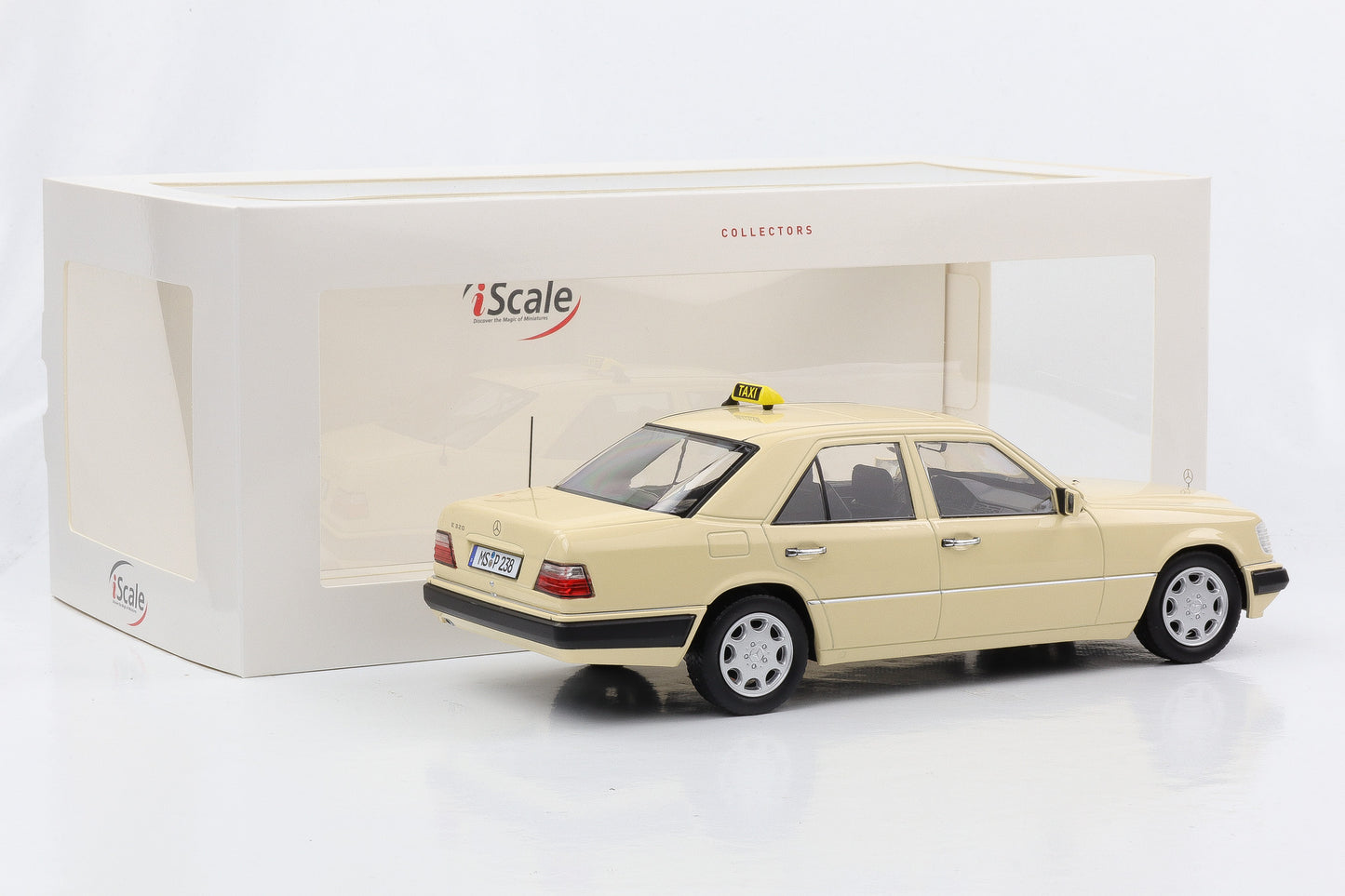 1:18 Mercedes-Benz E-Klasse E320 hellelfenbein TAXI 1989 iScale diecast