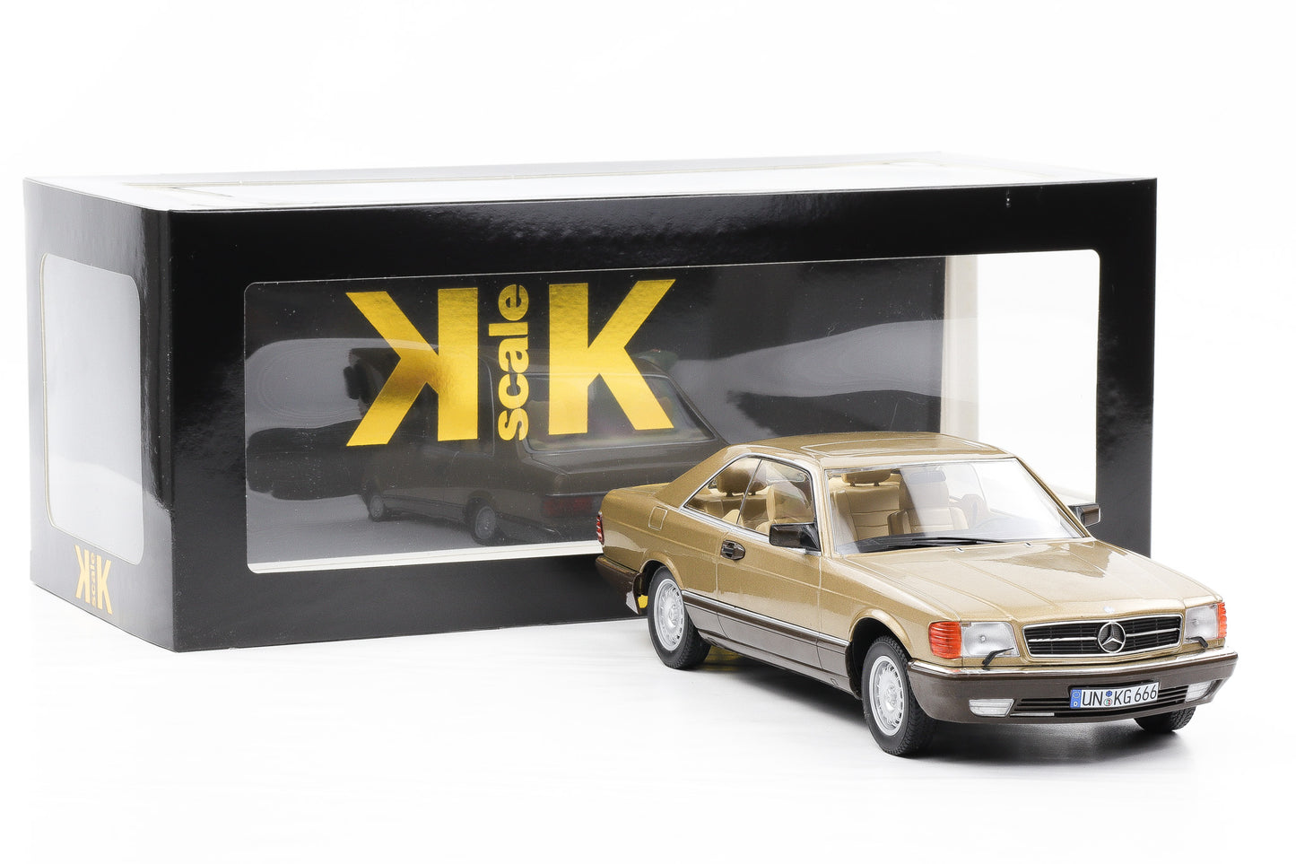 1:18 KK-Scale Mercedes-Benz 500 SEC C126 Coupe 1987 gold metallic diecast