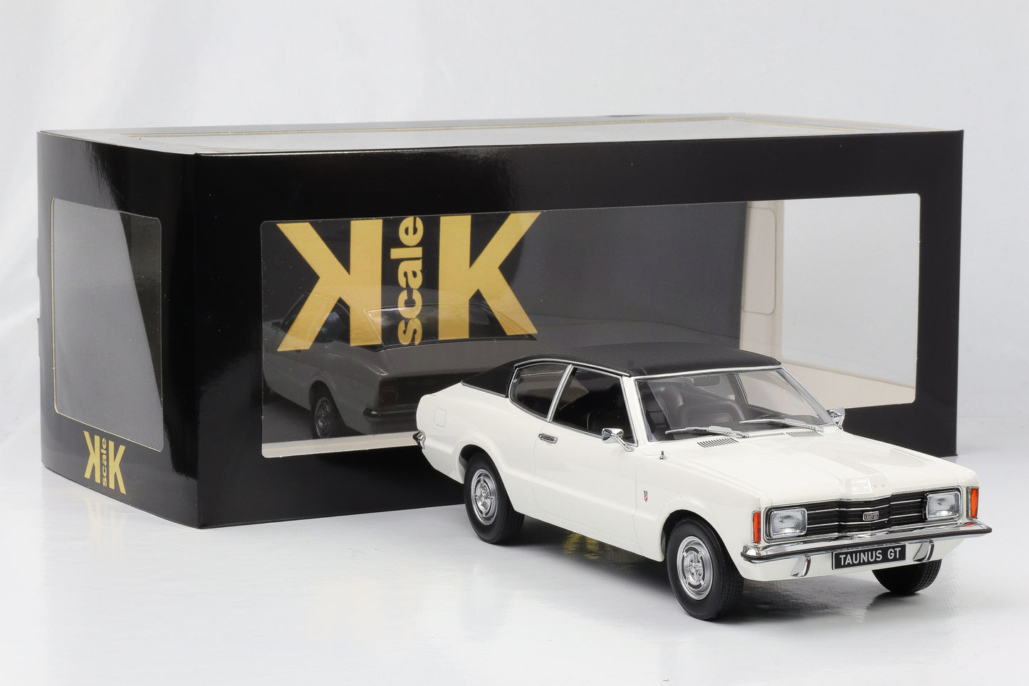 1:18 Ford Taunus GT Coupe with vinyl roof 1971 white matt black KK scale