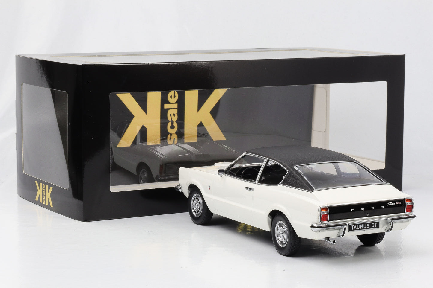 1:18 Ford Taunus GT Coupe with vinyl roof 1971 white matt black KK scale