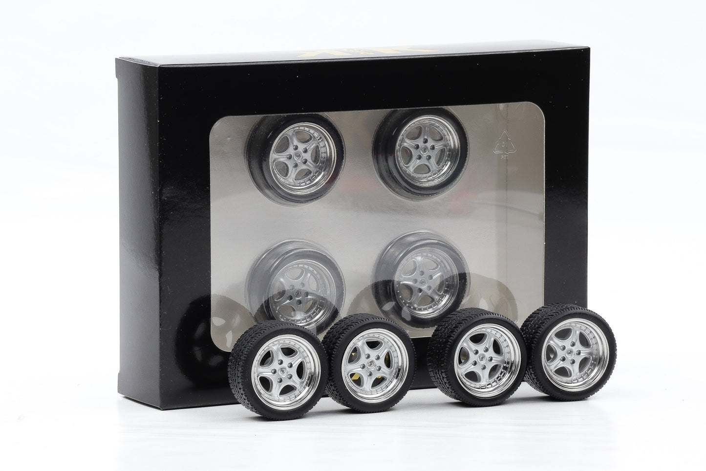 1:18 4 Felgen Set Porsche Speedline polished silber 36 mm mit Reifen KK-Scale