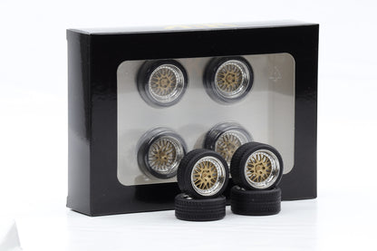 1:18 4 Felgen Set Porsche BBS polished silber gold 36 mm mit Reifen KK-Scale