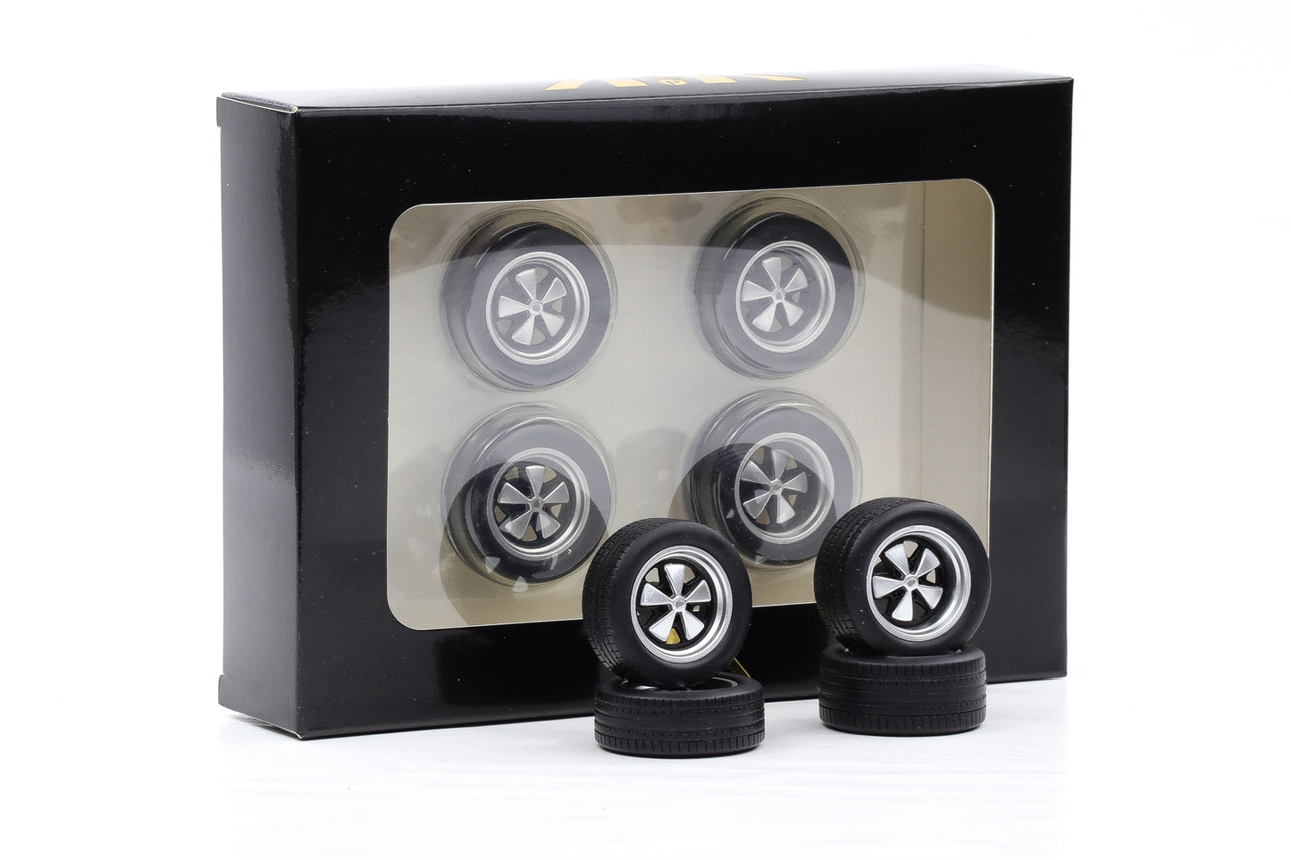 1:18 4 Felgen Set Porsche Turbo Fuchsfelgen silber 35mm mit Reifen KK-Scale