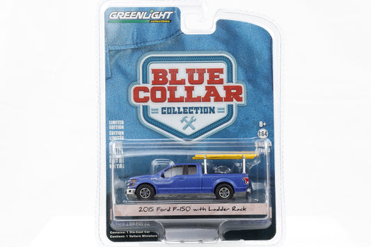 1:64 Greenlight 2015 Ford F-150 with Ladder Rack dunkelblau Blue Collar Collection