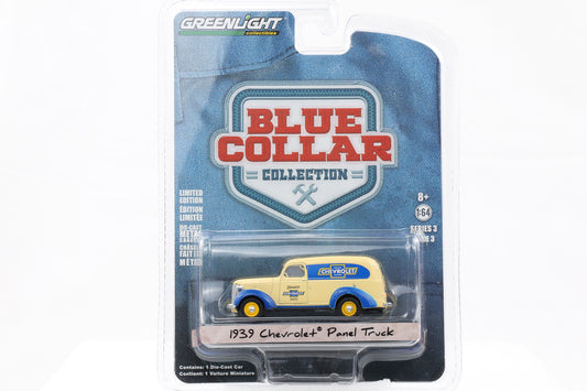 1:64 Greenlight 1939 Chevrolet Panel Truck eiergelb-blau Blue Collar Collection
