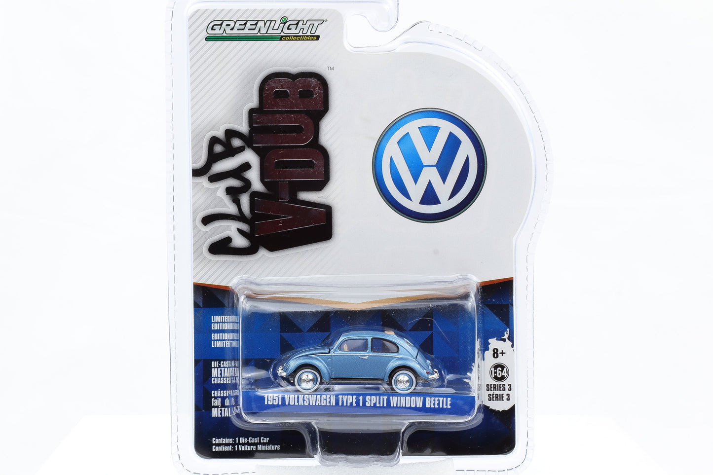 1:64 Greenlight 1951 Volkswagen Type 1 Split Window Beetle blau V-DUB Series