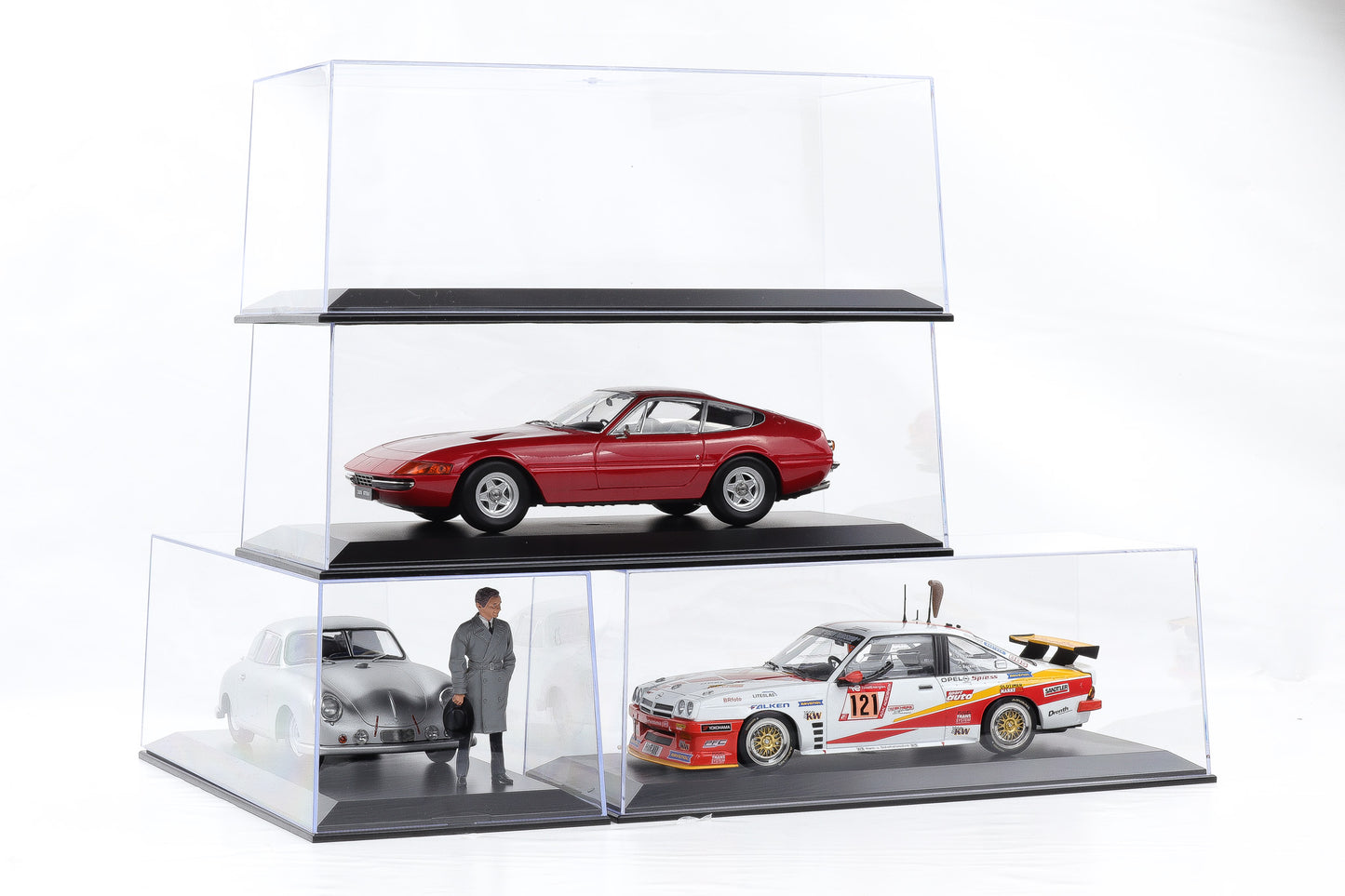 1:18 Klarsichtbox Kunststoff Vitrine Diorama Acrylbox ohne Inhalt 4er Set - stapelbar