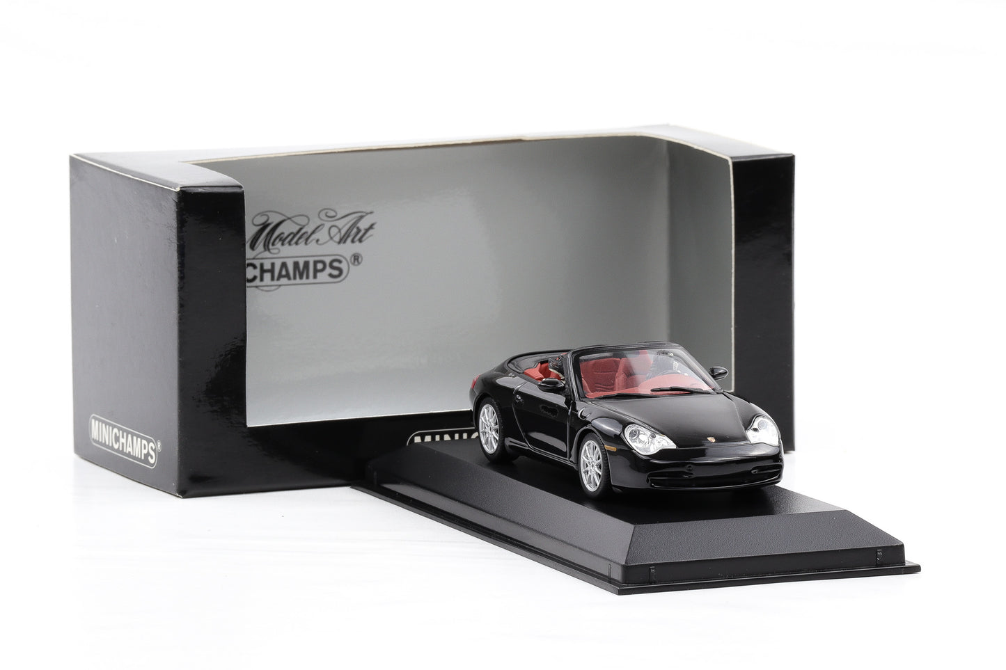 1:43 Minichamps Porsche 911 996 Carrera Cabriolet 2001 schwarz mit Hunden P.Lang